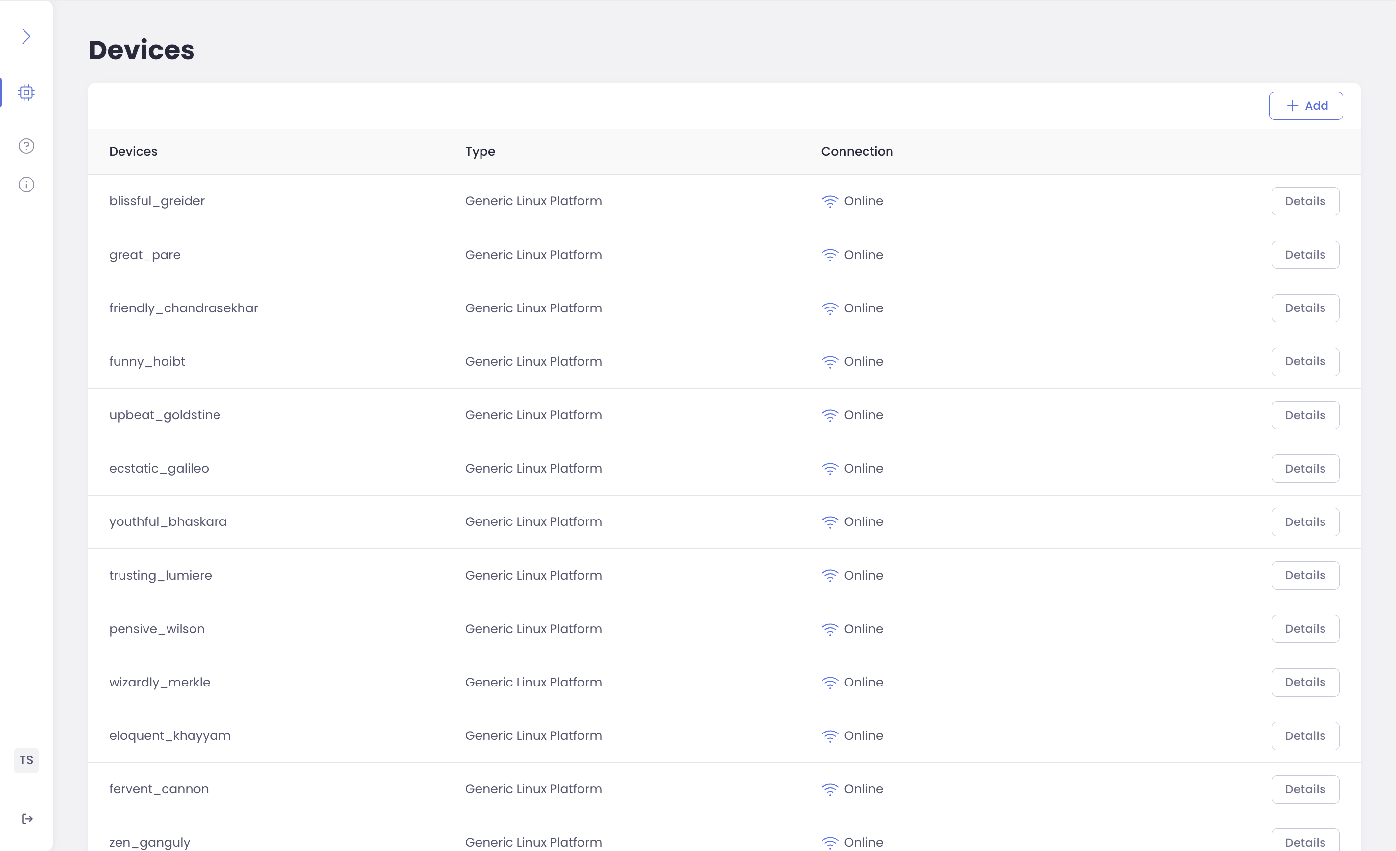 Orchestra Manager Devices page.